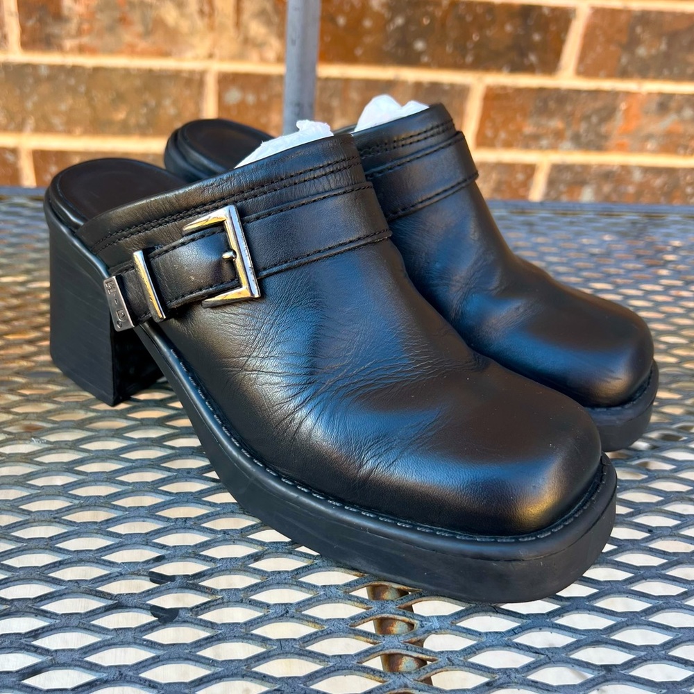 Harley-Davidson Black Leather Mules with Block Heel 6